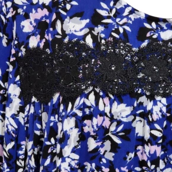 Lane Bryant royal blue floral long sleeve boho lace trimmed‎ tunic plus Size 22 - Picture 5 of 8